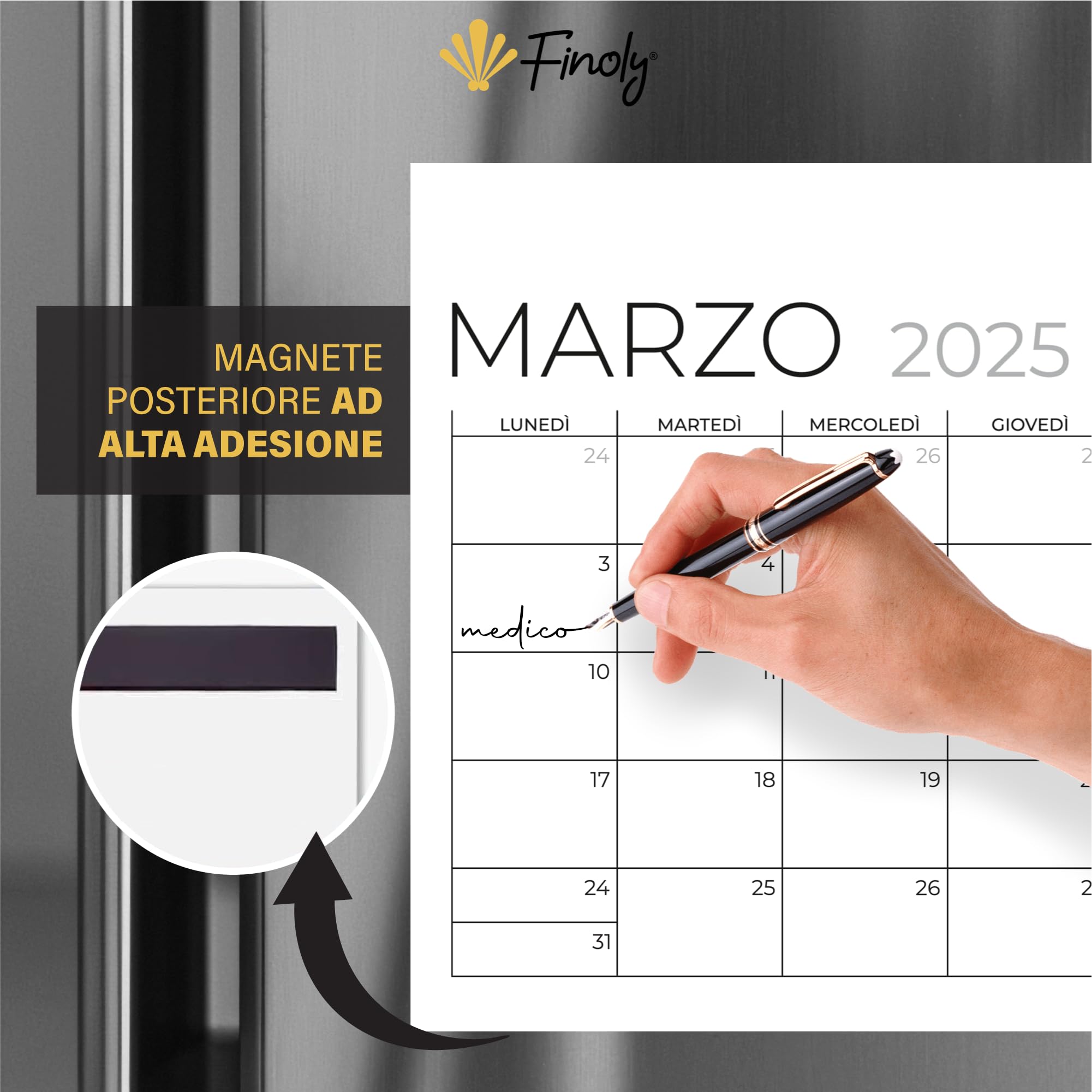 Finoly Magnetic Calendar for Fridge January 25 to June 26 | Fridge Calendar Magnetic in Italian 2025/2026 | Monthly Planner Refrigerator (Minimalistic) - Image 3