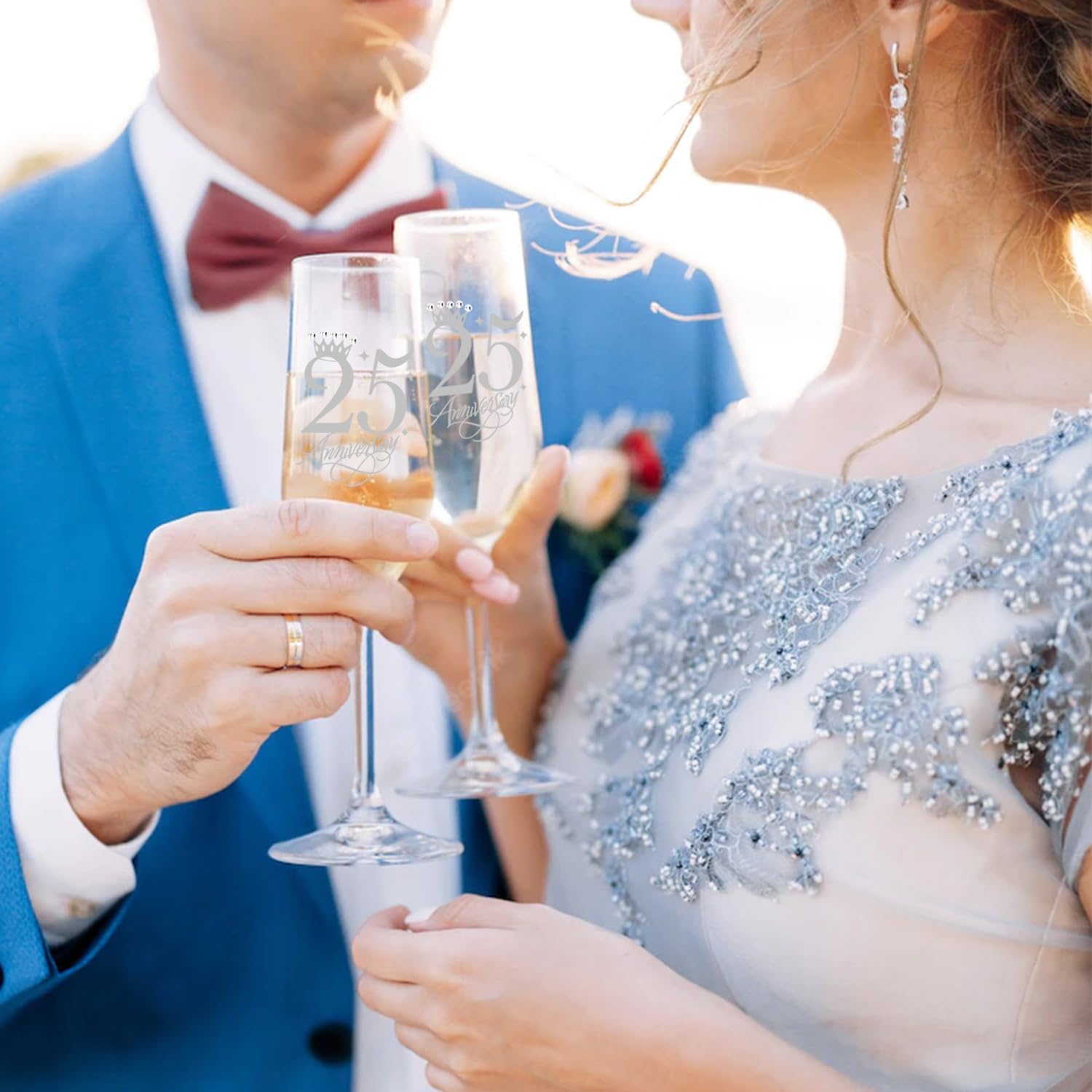 25th Wedding Anniversary Champagne Flutes Gifts, 25th Anniversary Decorations, Crystal Champagne Glasses Set of 2, Couples Anniversary Present - Image 3
