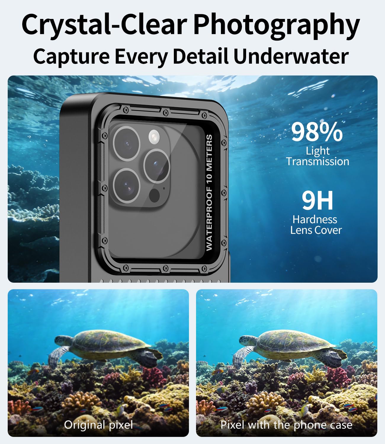 Wasserdicht Handyhülle Unterwasser Tauchen Handy mit Touchscreen, Universelle Professionelle Wasserfeste Hülle tief 10M für iPhone Samsung Huawei Xiaomi Redmi, Tauchen Schnorcheln Surfen Case(Schwarz)