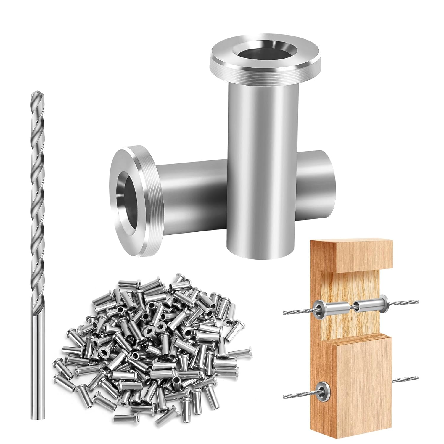 Sidasu 80-Pack Cable Railing Protector Sleeves for 1/8" Wire Rope, T316 Stainless Steel Marine Grade Protective Sleeves for Wood Post, Deck Stair Railings Cable Railing Kit-90 Degree -Silver