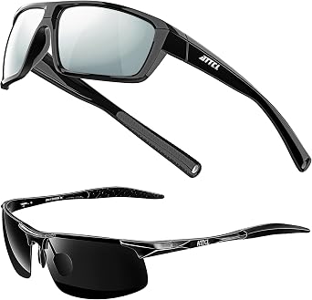 ATTCL Bundle Polarized Wrap Sunglasses For Men+Mens Retro Driving Polarized Sunqlasses5001-Silver+8177-Black