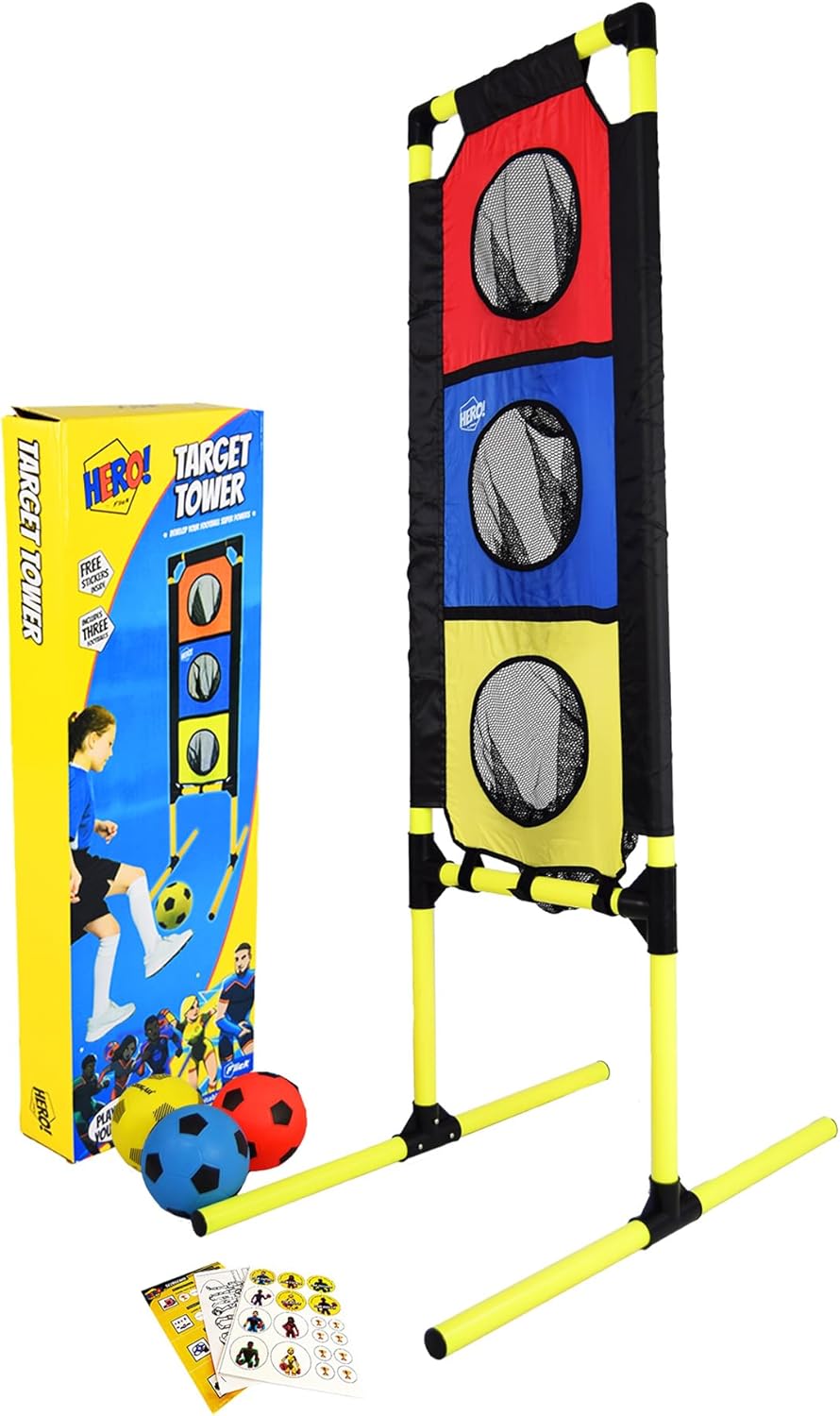 Soccer Flick Hero! Target Tower - Soccer Game for Kids - Includes Target Tower and 3 Balls - Portable Soccer Training Equipment