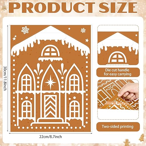 Miniatura 9 de Sinmoe 200 bolsas de plástico para mercancías de Navidad a granel con asas de 9 x 12 pulgadas, muñeco de nieve, alce y Papá Noel, bolsas