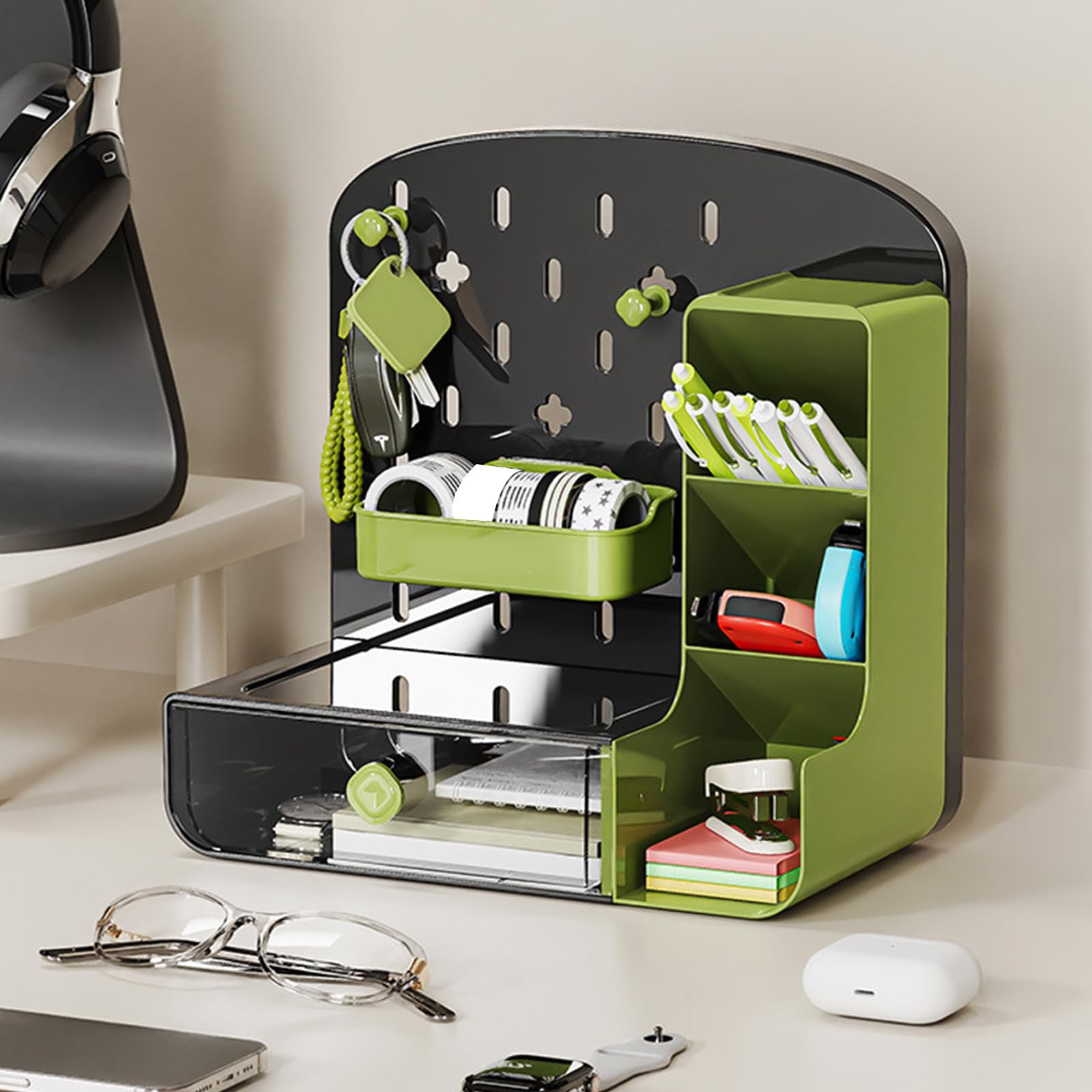Organizzatori da scrivania multifunzionali con Pannelli forati Cassetti Estraibili per Articoli cancelleria Cosmetici Forniture per Ufficio Accessori per riporre sistemi archiviazione