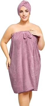 Plus Size Towel Wrap with Hair Towel for WomenXXL-XL, Adjustable Women Shower Wrap Body Wrap Bath Towels, Comfortable Spa Bathrobe + Hair Drying Towel, Purple