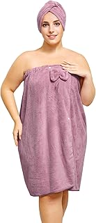 HJMJY Plus Size Towel Wrap with Hair Towel for Women(XXL-XXXXL), Adjustable Women Shower Wrap Body Wrap Bath Towels, Comfortable Spa Bathrobe + Hair Drying Towel, Purple
