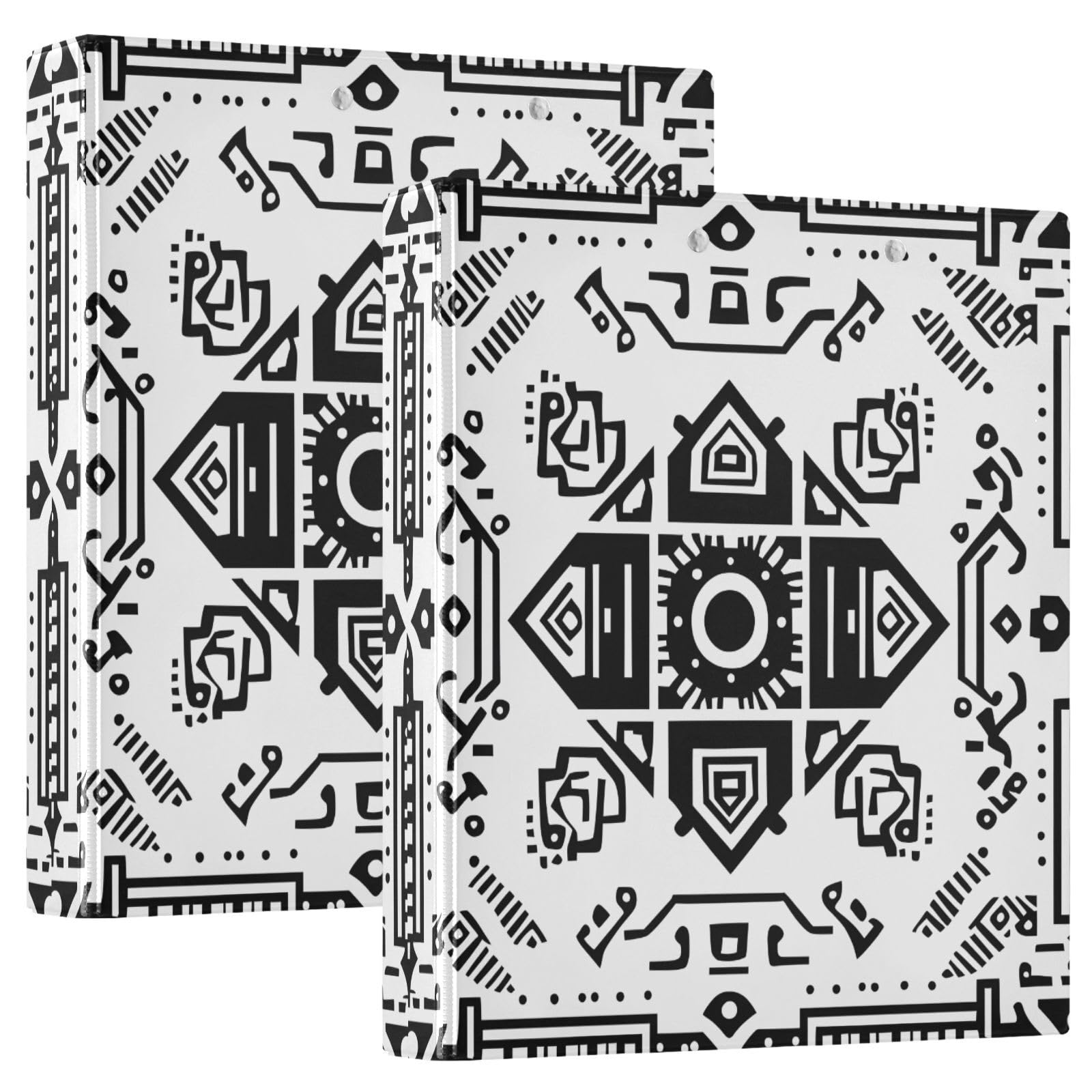 Confezione da 2 raccoglitori a 3 anelli, motivo geometrico azteco, 3,8 cm, con 3 tasche trasparenti, portablocco e contiene 200 fogli, per ufficio, scuola, organizzazione domestica