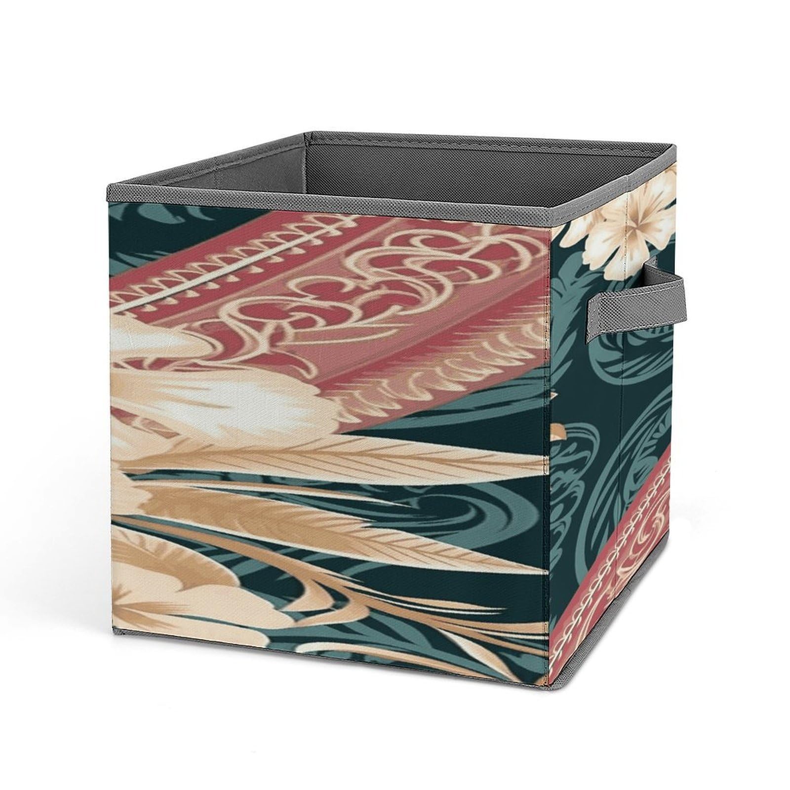 Fodpand Style Elegant Hawaiian Pattern Storage Cubes Foldable Decorative Fabric, Storage Bins Baskets With Handles, Closet Organizers And Storage For Home, Office,Closet, Clothes