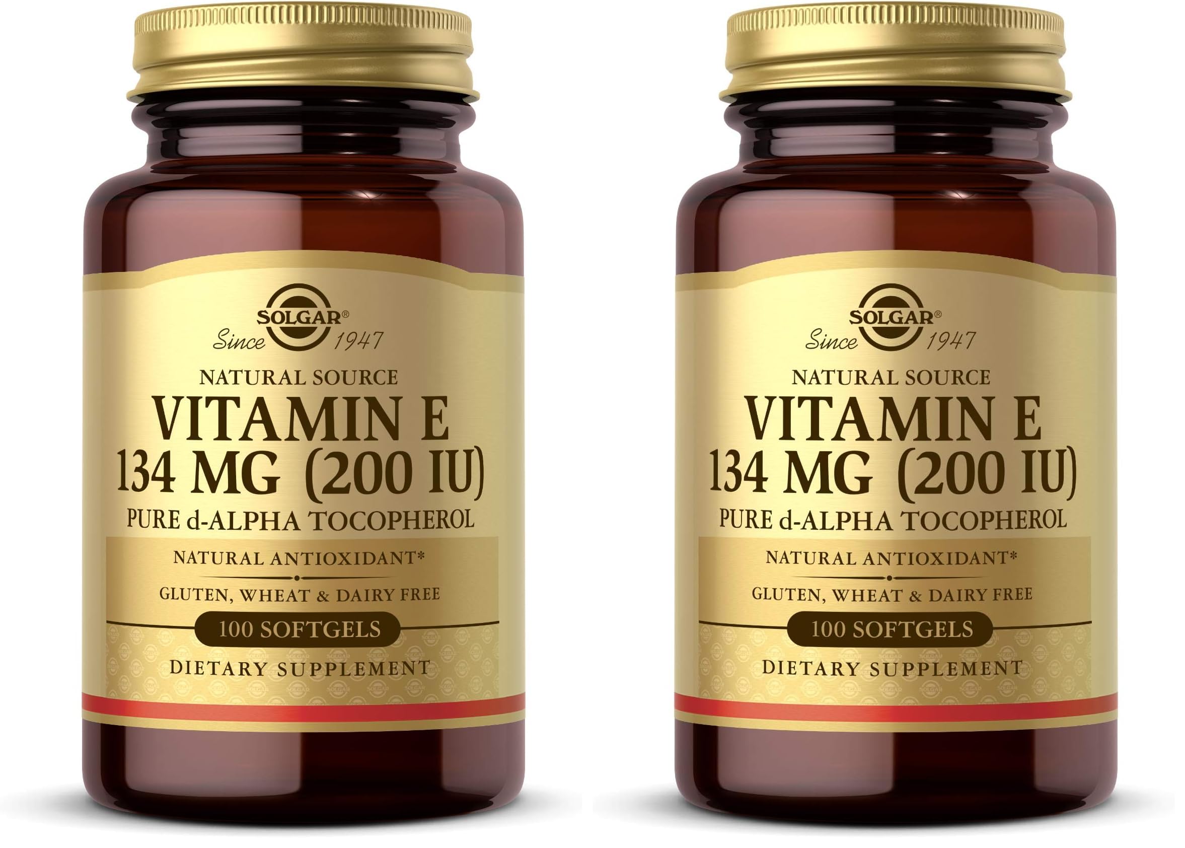 Solgar Vitamin E 200 IU Alpha,100 Softgels - Antioxidant,Healthy Aging,Healthy Skin,Immune System Support - Natural Source Vitamin E - Gluten Free,Dairy Free - 100 Servings,(Pack of 2) 100 Count (Pack of 2)