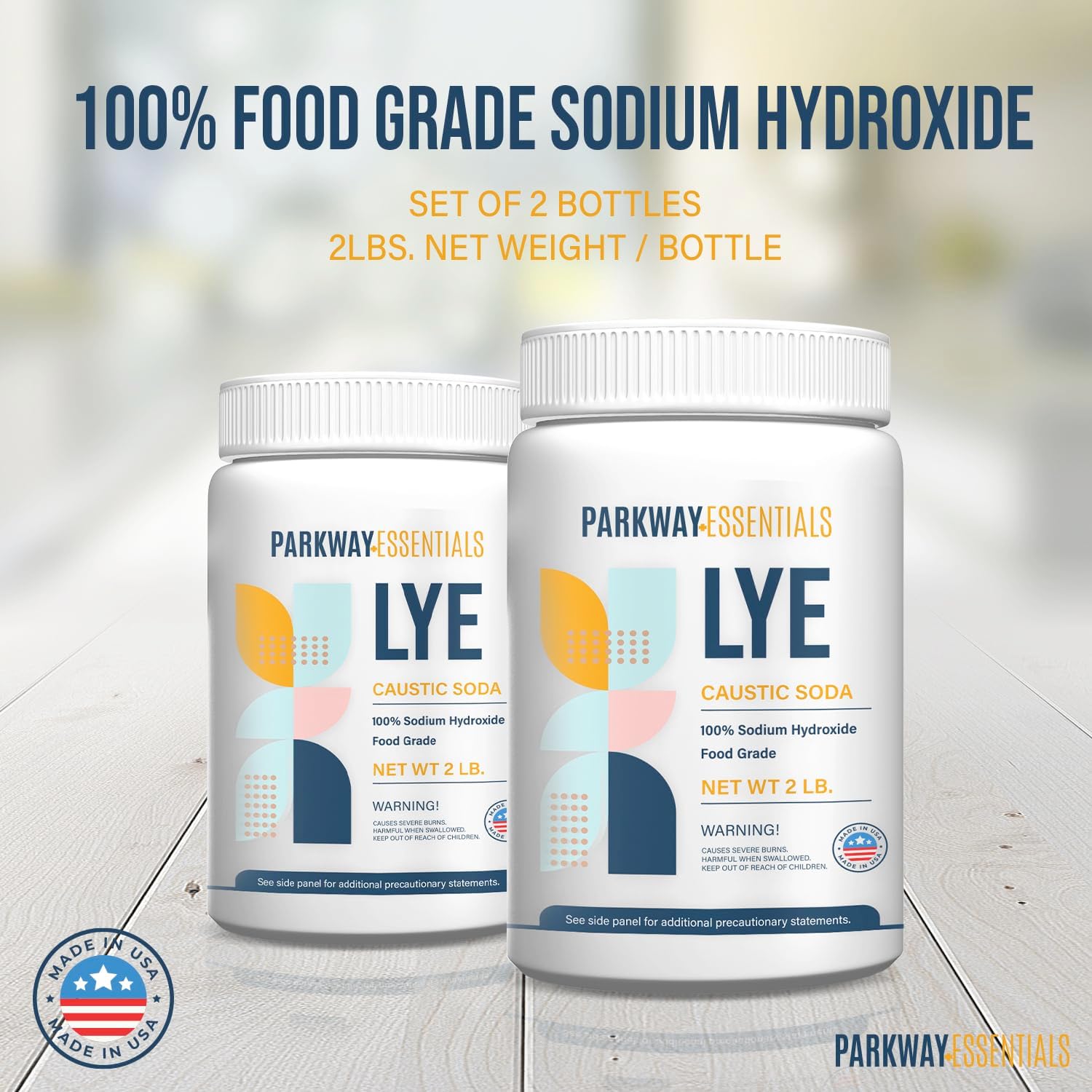 Sodium Hydroxide Pure Food Grade (Lye, Caustic Soda) – 2 Pack (4 lbs), Drain Cleaner, Clog Removal, Baking, Soap Making