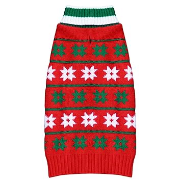 KYEESE New Year Dog Sweaters for Small Medium Dogs with Leash Hole Turtleneck Snowflake Dog Knitwear Sweater Red
