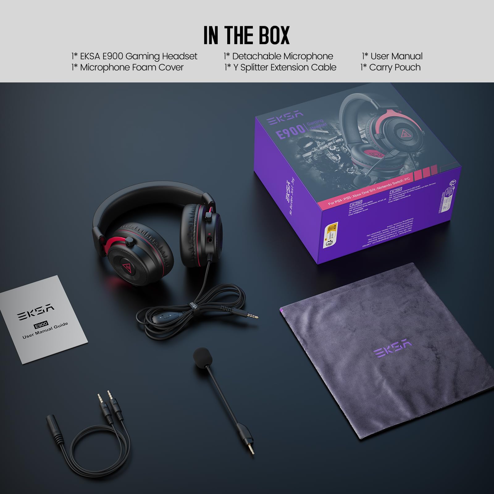 EKSA Casque Gaming avec Micro Antibruit Enfichable, Son Stéréo Bass 3.5mm Casque Audio Gamer avec Sac Compatible with PC PS4 PS5 Switch Xbox One Laptop Tablette