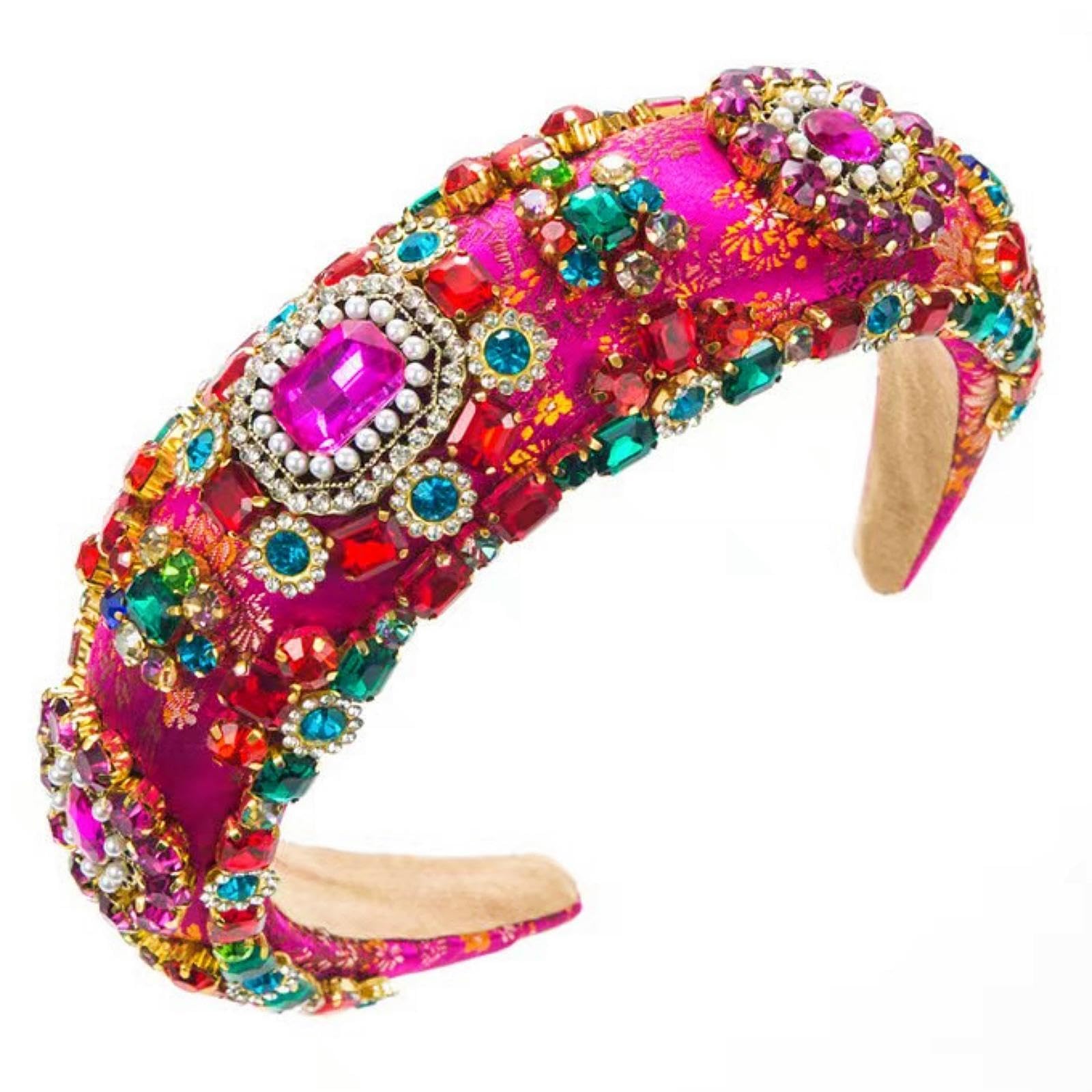 Retro Exaggerated Colorful Headband Sponge Wide Headband Ladies Rhinestone Headband Ladies Headband Crystal Handmade Jewelry Girls Hair Accessories
