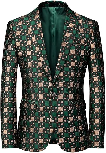MOGU Mens Blazer Plaid Print Slim Fit Casual Sport Caots Jacket for Daily Prom Party
