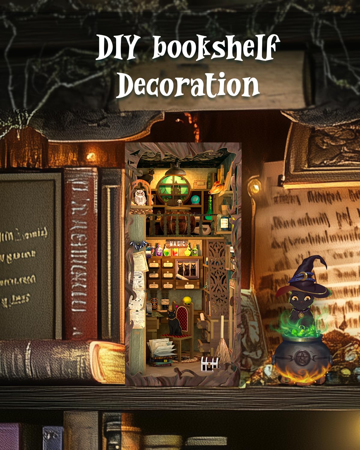 Cutefun Book Nook Kit, DIY Miniature Dollhouse Booknook for Adults 3