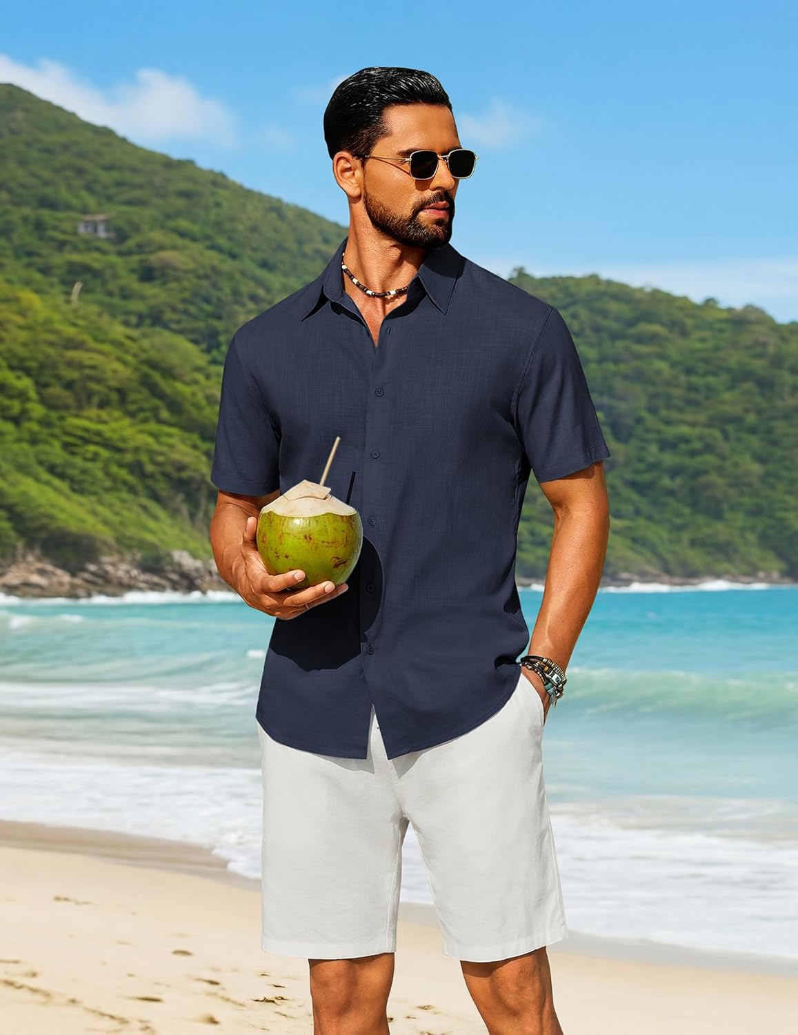 COOFANDY Men's Short Sleeve Button Down Shirt Casual Cotton Shirts Beach Summer Linen Shirts with Pocket - Image 2
