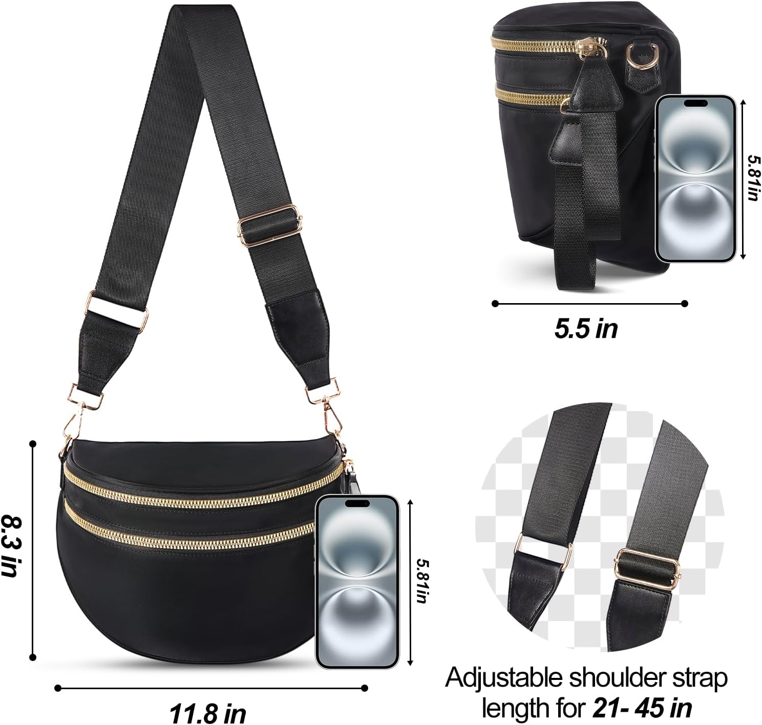 Checkered Crossbody Bag, Bum Bags for Women Crossbody,Spacious Sling Bag Purse Fanny Packs with Shoulder Strap