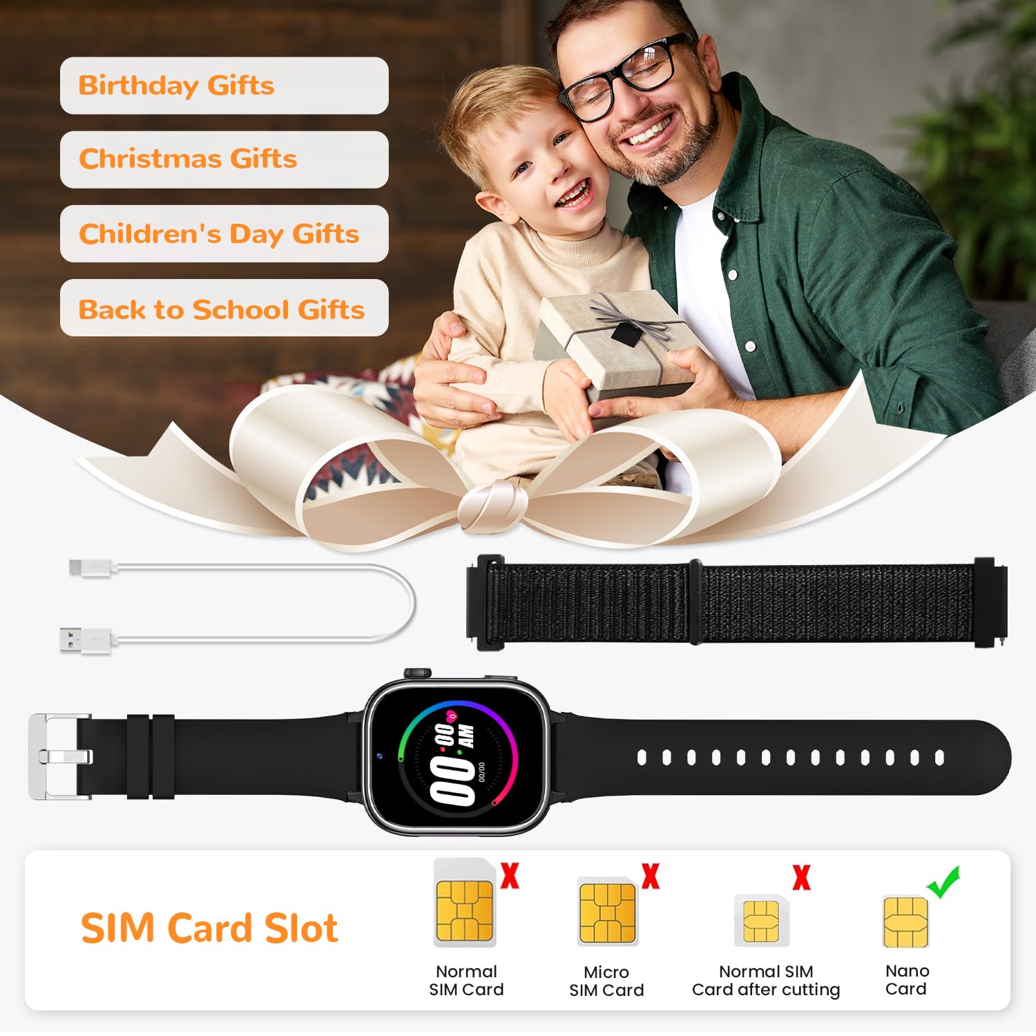 RUXINGX Montre Connectée Enfant avec GPS et Telephone Smartwatch 4G (Noir) | Appel Vidéo, Appel, SOS, Mode Classe, Podomètre, Appareil Photo, IP68 Étanche, Cadeau pour Garçons Filles