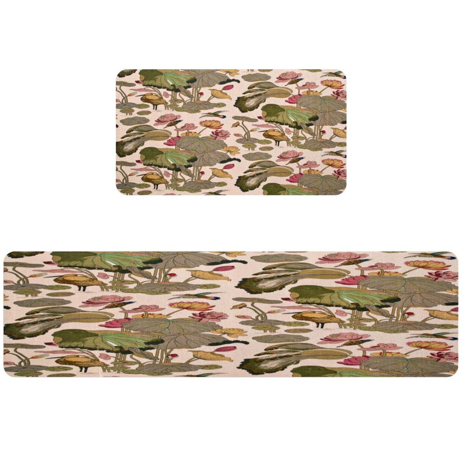 Alfombrillas de cocina VAPOKF con diseño de estanque de loto juego de 2 piezas antideslizantes