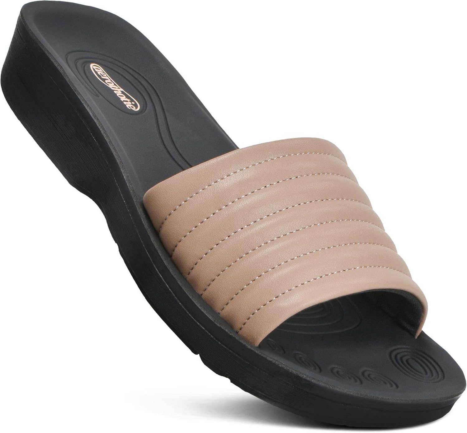 AEROTHOTIC Womens Slides Slip On Recovery Footwear Plantar Fasciitis Slides for Women with Arch Support Yoga Mat Indoor Outdoor Walking Ladies Soft Padded Dressy Non Slip Foodbed Beach Sandals Women