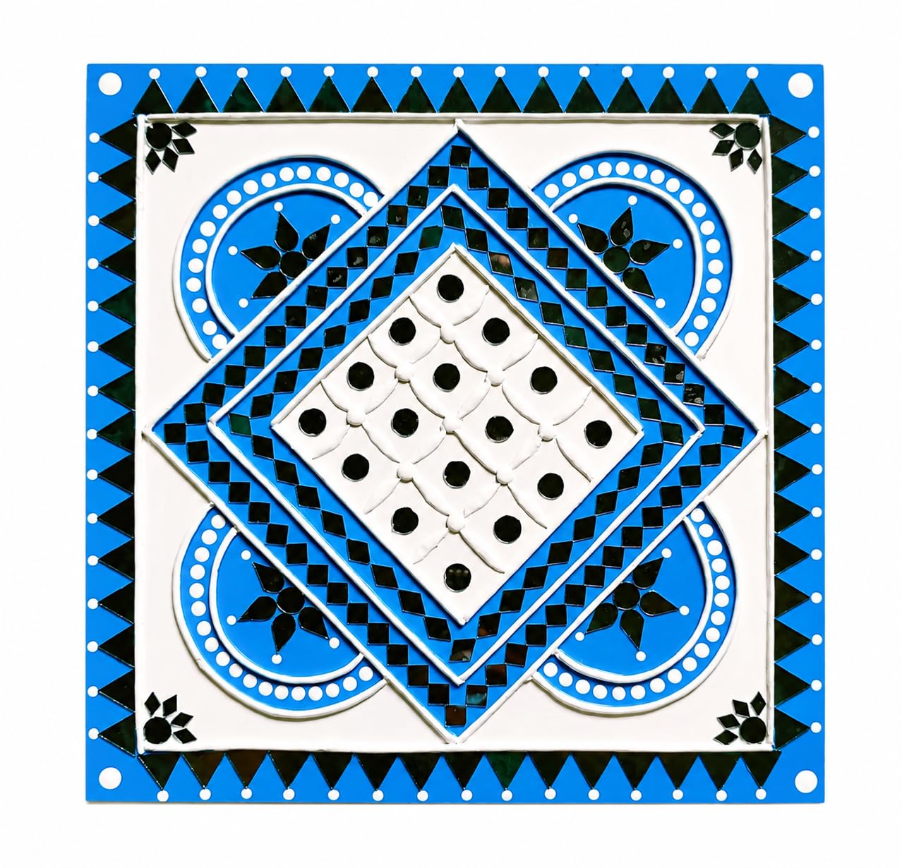 PB Art Gallery Lippan Art Wall Hanging Handmade 8x8 inch | Kutch Mirror Work, Boho Home Decor, Indian Folk Art, 2mm Slim Profile, Artisan Crafted-image-30