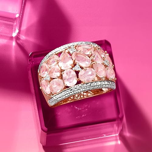 Miniatura 5 de Ross-Simons Anillo con cúpula de cuarzo rosa de 5,95 qt t con diamantes en plata de ley rosa