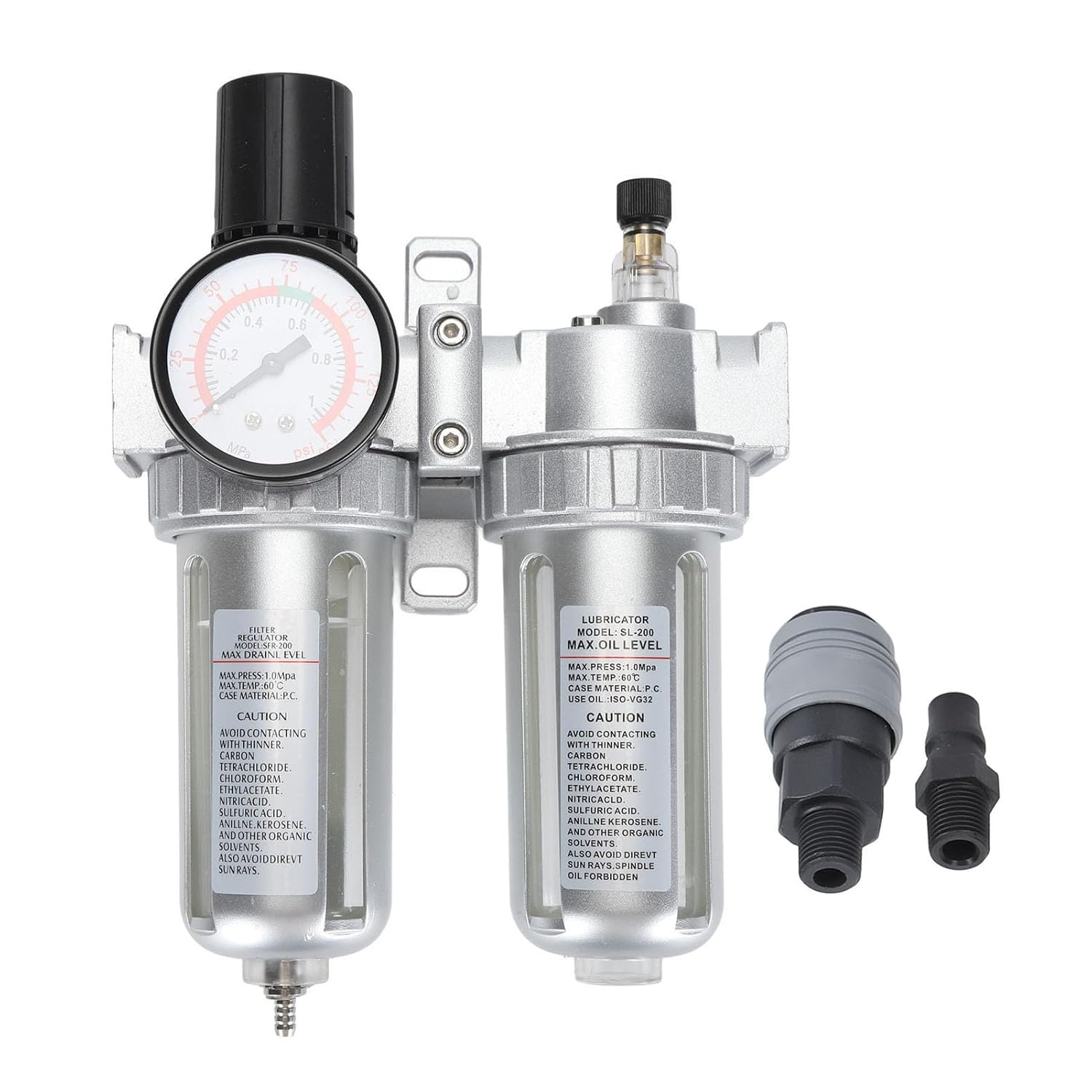 Air Filter Pressure Regulator 1/4 Inch, Compressed Air Line Filter with Dial Gauge, Aluminum Alloy and PC Oil Water Separator for Pneumatic Tools Airbrushing
