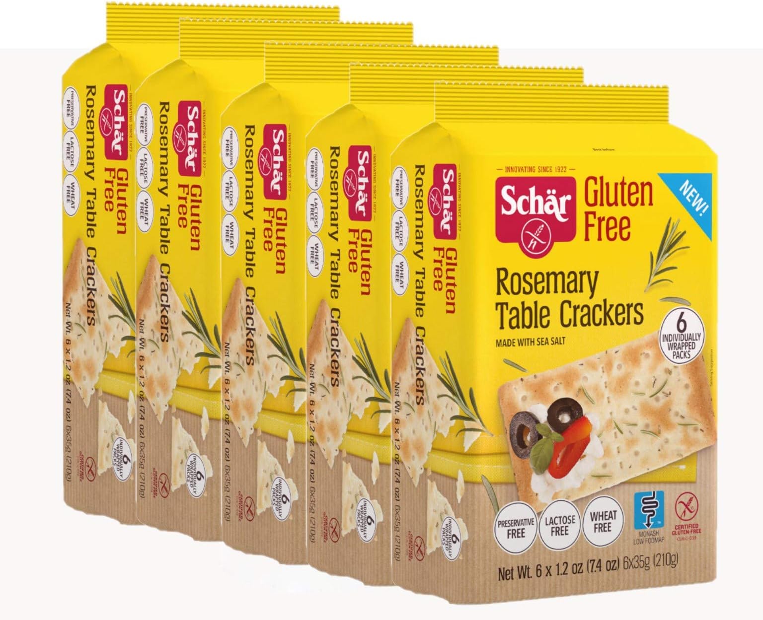 PONLEE Schar Gluten Free Rosemary Table Crackers, 7.4 oz, Case of 5