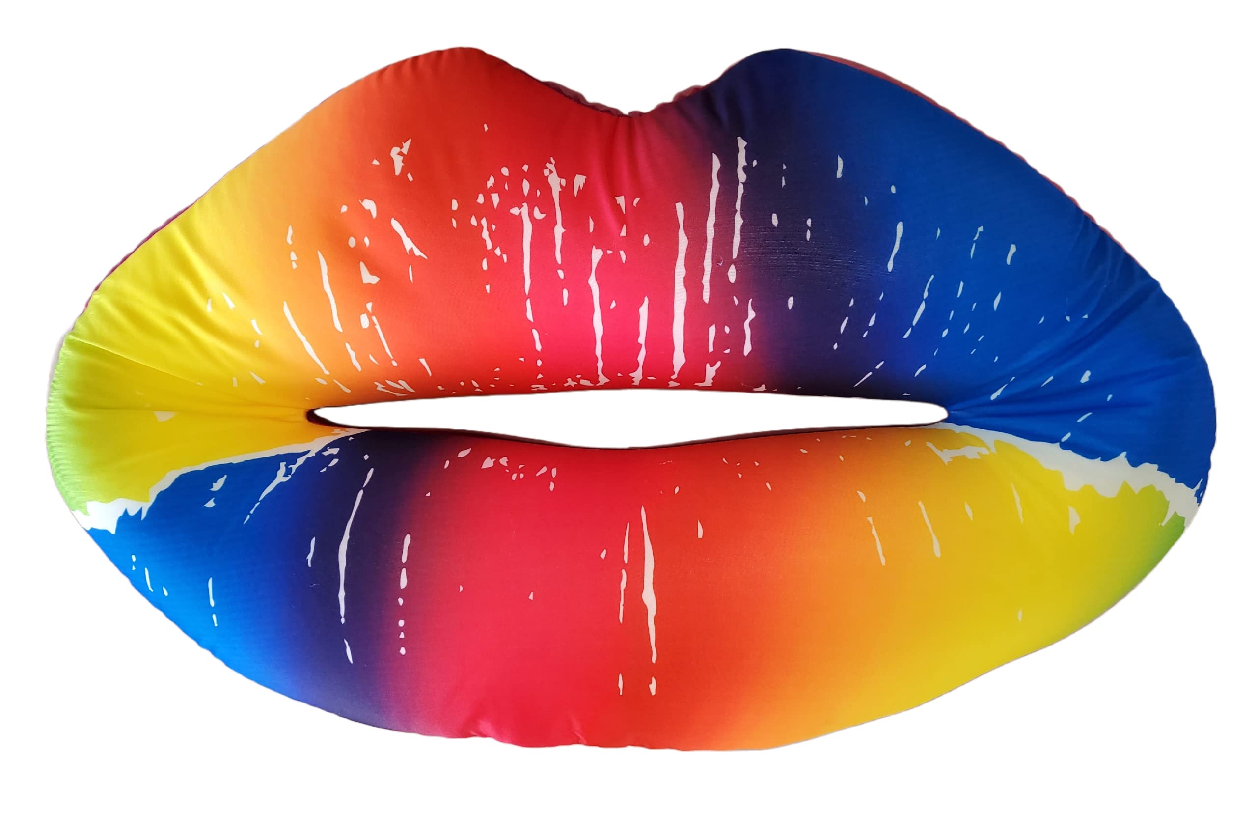 iscream Valentine Giant Kiss 4 U 29.5" x 23" Rainbow Lips Shaped Microbead Accent Pillow