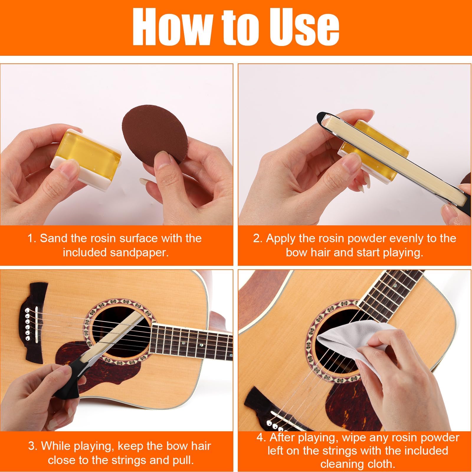 Arco de Guitarra, 2 en 1 Aleación de Aluminio y Crin Caballo Arco de Guitarra con Colofonia Papel Lija Paño Herramientas Divertidas para Tocar Instrumentos Crea Sonidos Violín y Violonchelo