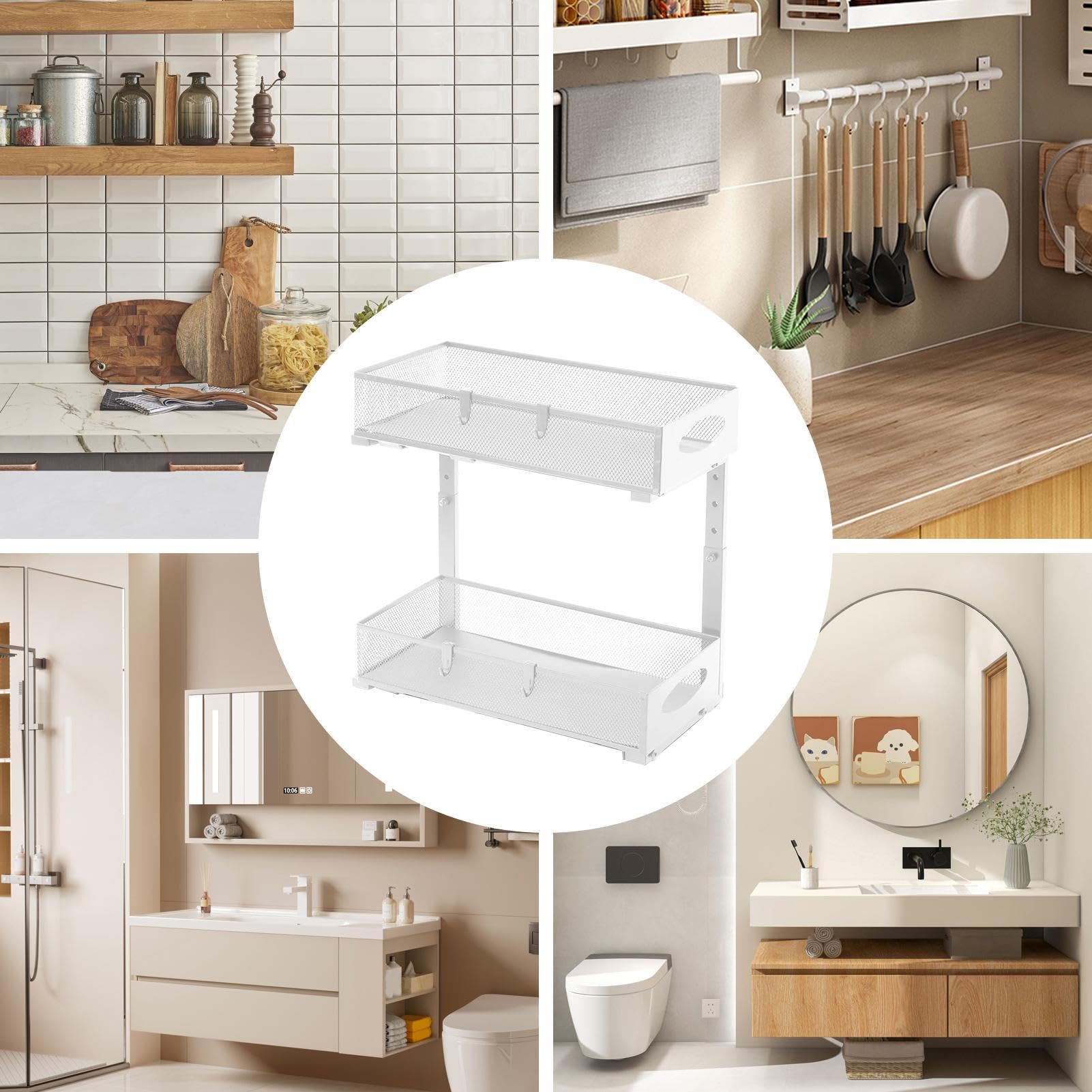 Organizador Para Debajo Del Lavabo Del Baño Organizadores y Almacenamiento | Estante Organizador Ajustable En Altura Para Cocina Armario Hogar Cuarto De Lavado Y Baño