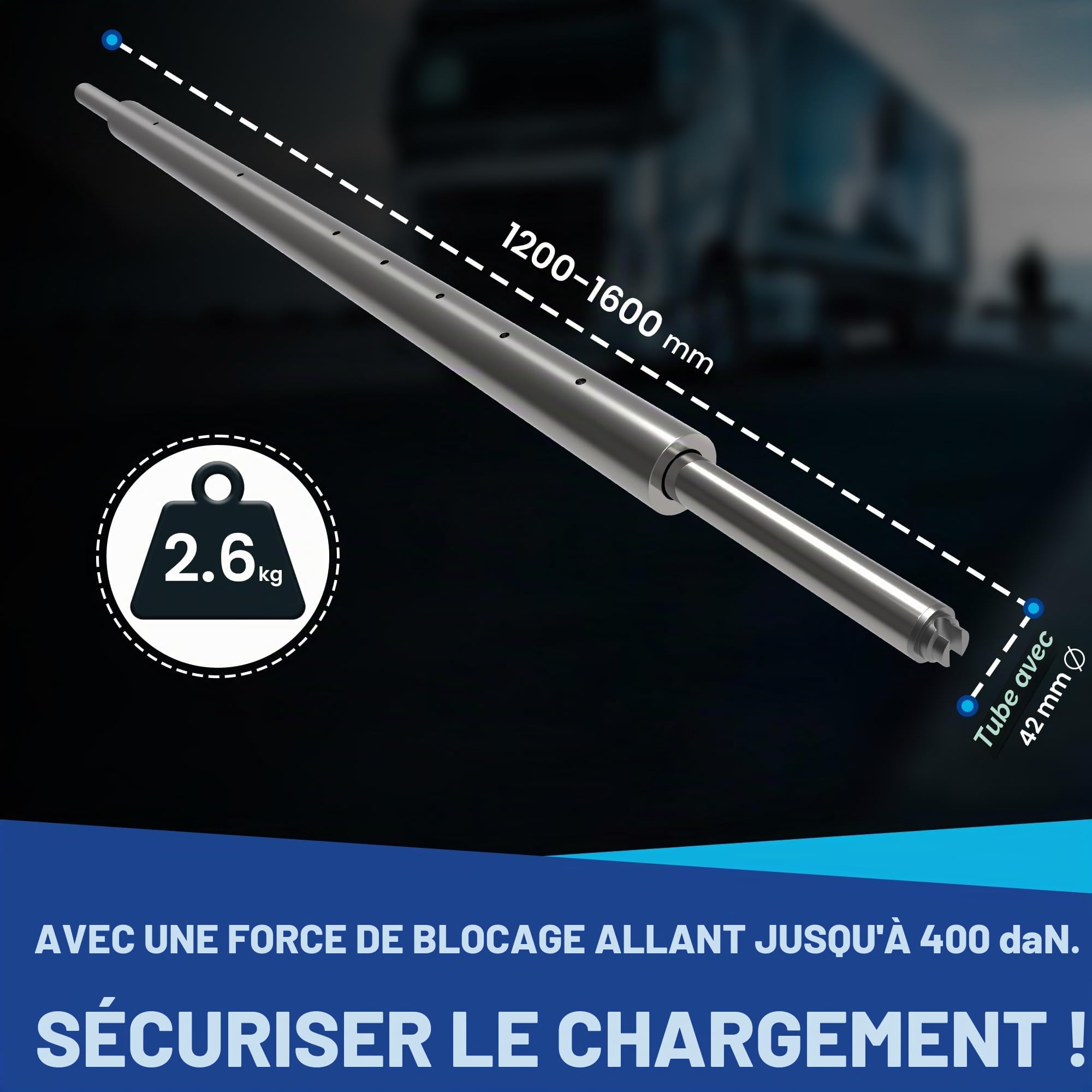 NTG Barre de blocage ronde, poutres de serrage, 1200-1600 mm, tourillon combiné 19/24 mm, pour rail d'aviation et d'ancrage