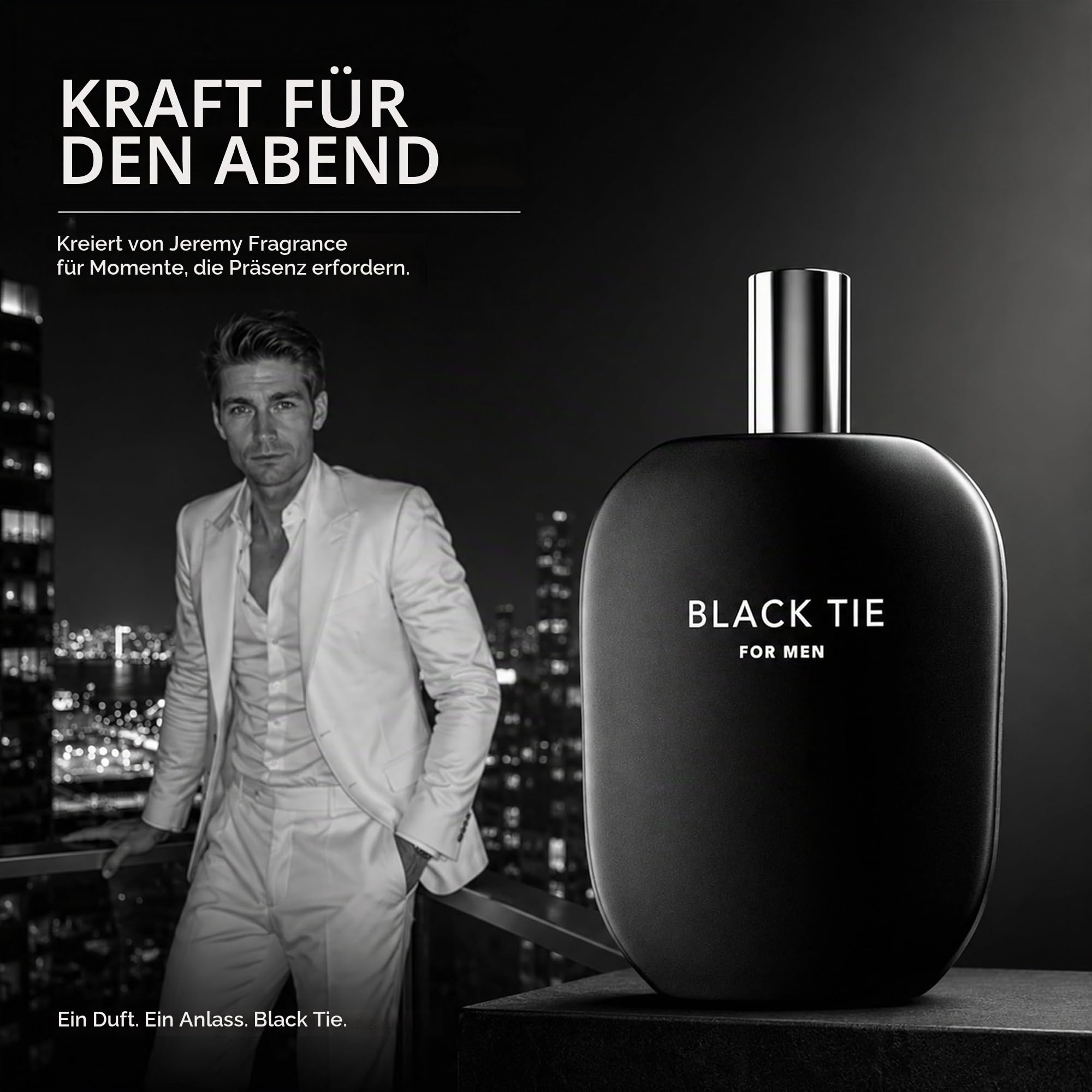 Fragrance One | Jeremy Fragrance BLACK TIE for Men | markanter Herrenduft | Maskulin, Dominant, Autoritär | Eau de Parfum für Herren | Intensiv | Perfekt für den Abend | 100 ml Flasche mit Box