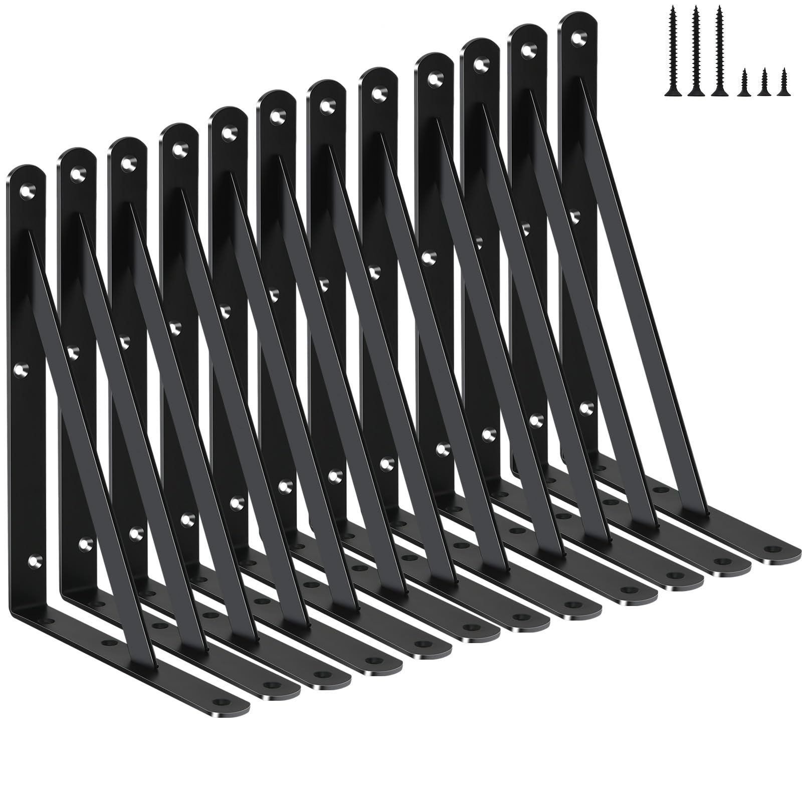 12 Pack L8 x H 6" Black Heavy Duty Shelf Brackets with Screws Metal Shelf Brackets Shelf Support Angle Brackets for Shelves L Brackets Heavy Duty Floating Shelf