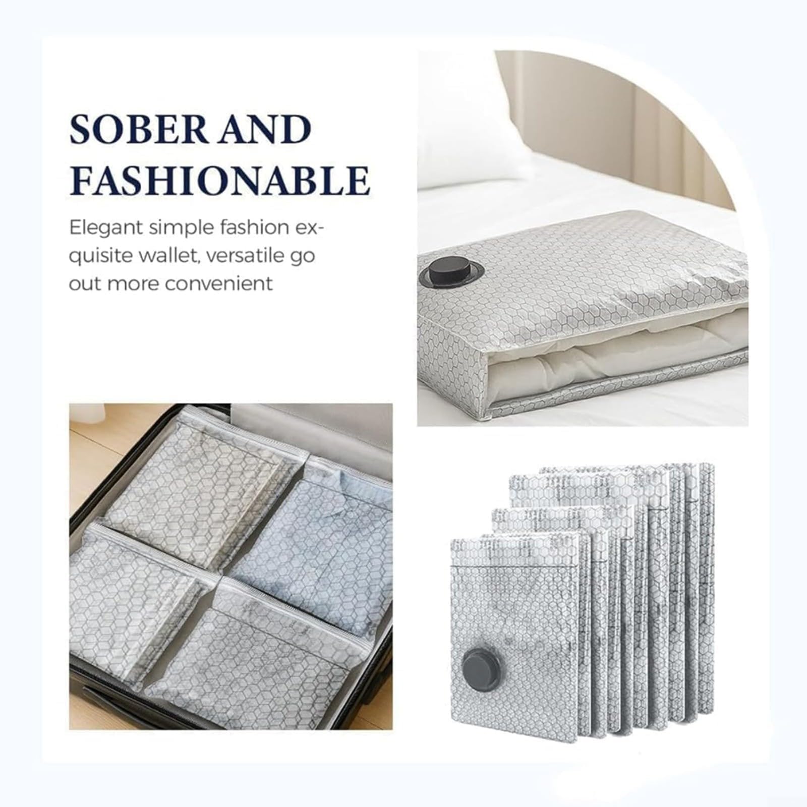Set di sacchetti sottovuoto da viaggio senza fili bianchi con pompa ricaricabile per comprimere vestiti e biancheria da letto (5)