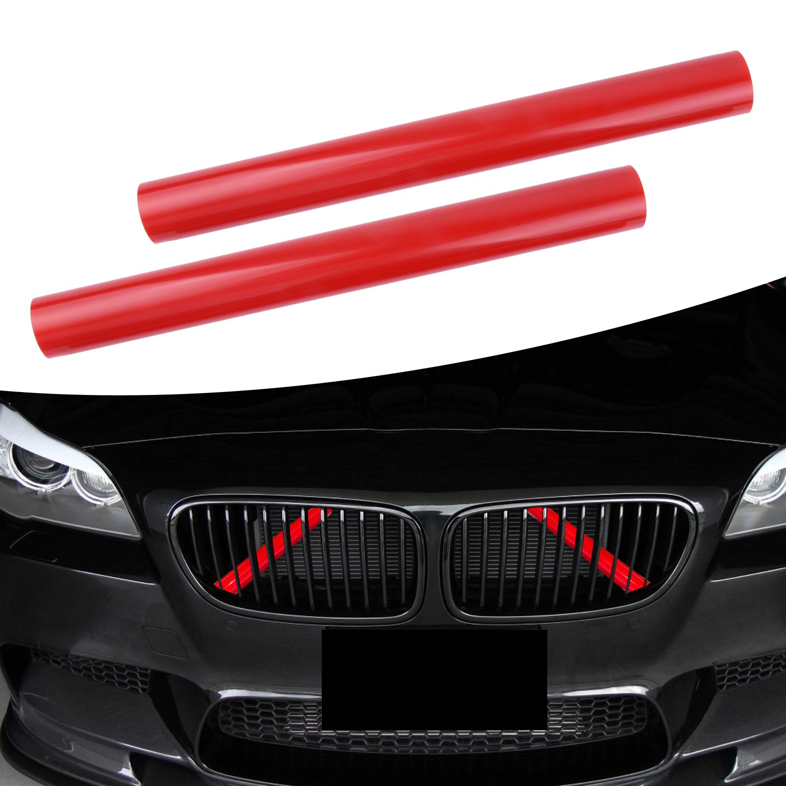 2 PCS Car Grill Inserts Decorative Strips, 12.9In x 1.1In Waterproof Durable ABS Vehicle Front Grill Covers Wrap Accessories, Compatible with BMW 3 4 5 6 7 Series X1 X2 X3 X4 X5 (Red)