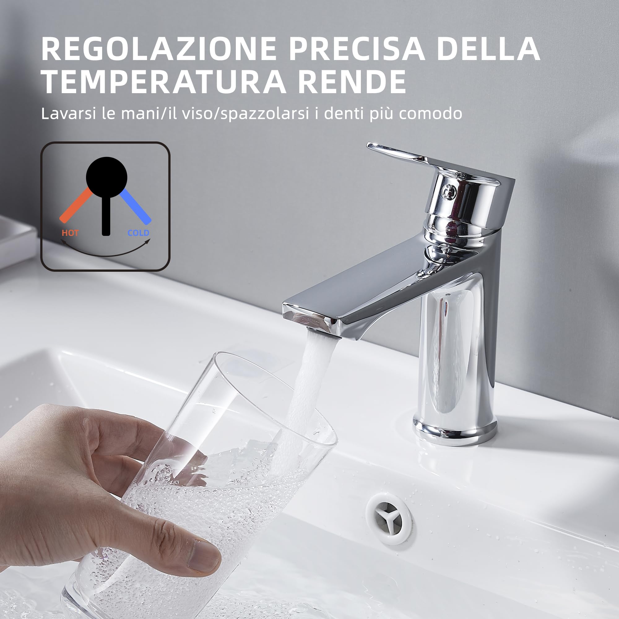 BELZ Rubinetto da bagno, miscelatore monocomando per bagno, miscelatore bagno, altezza 96 mm, risparmio energetico, cromato
