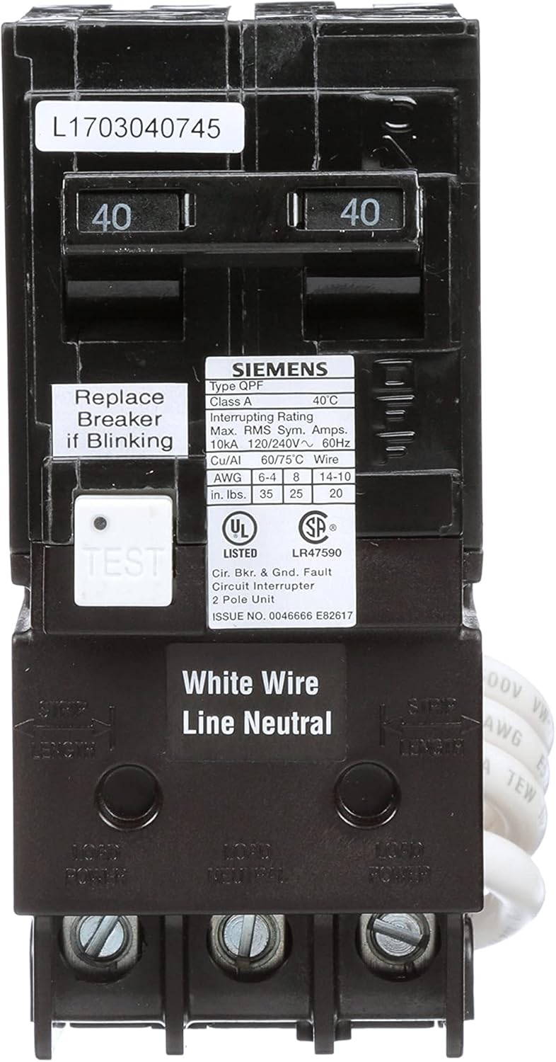 Prоduсt Dеаl Siemens QF240A Ground Fault Circuit Interrupter, 40 Amp, 2 Pole, 120/240 Volt, 10,000 AIC, Black