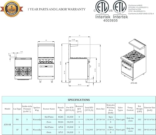 Miniatura 10 de Atosa AGR Cocina de Gas Comercial, 36.0 in Gas Range, Plancha Superior, (1) Horno Estándar, Gas Propano (AGR-36G-LP)