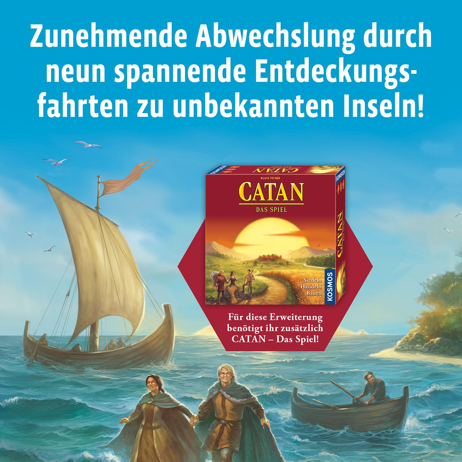 KOSMOS 682705 Catan - Seefahrer, Erweiterung zu Catan - Das Spiel, Brettspiel für 3-4 Personen ab 10 Jahre, Familienspiel, nur spielbar mit Basisspiel, Siedler von Catan