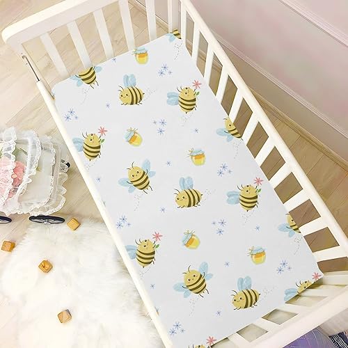 Miniatura 6 de Sábanas bajeras ajustables para cuna, abejas de abejas melíferas amarillas, sábanas portátiles y elásticas para bebé niño, colchón suave y