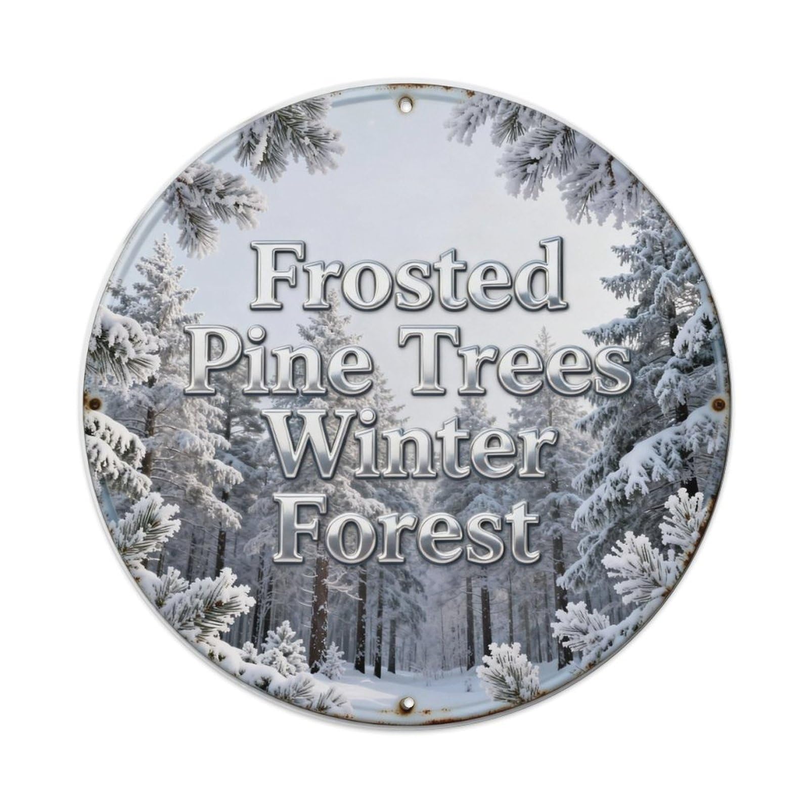 Frosted Pine Trees Winter Forest Metal Tin Sign Plaque