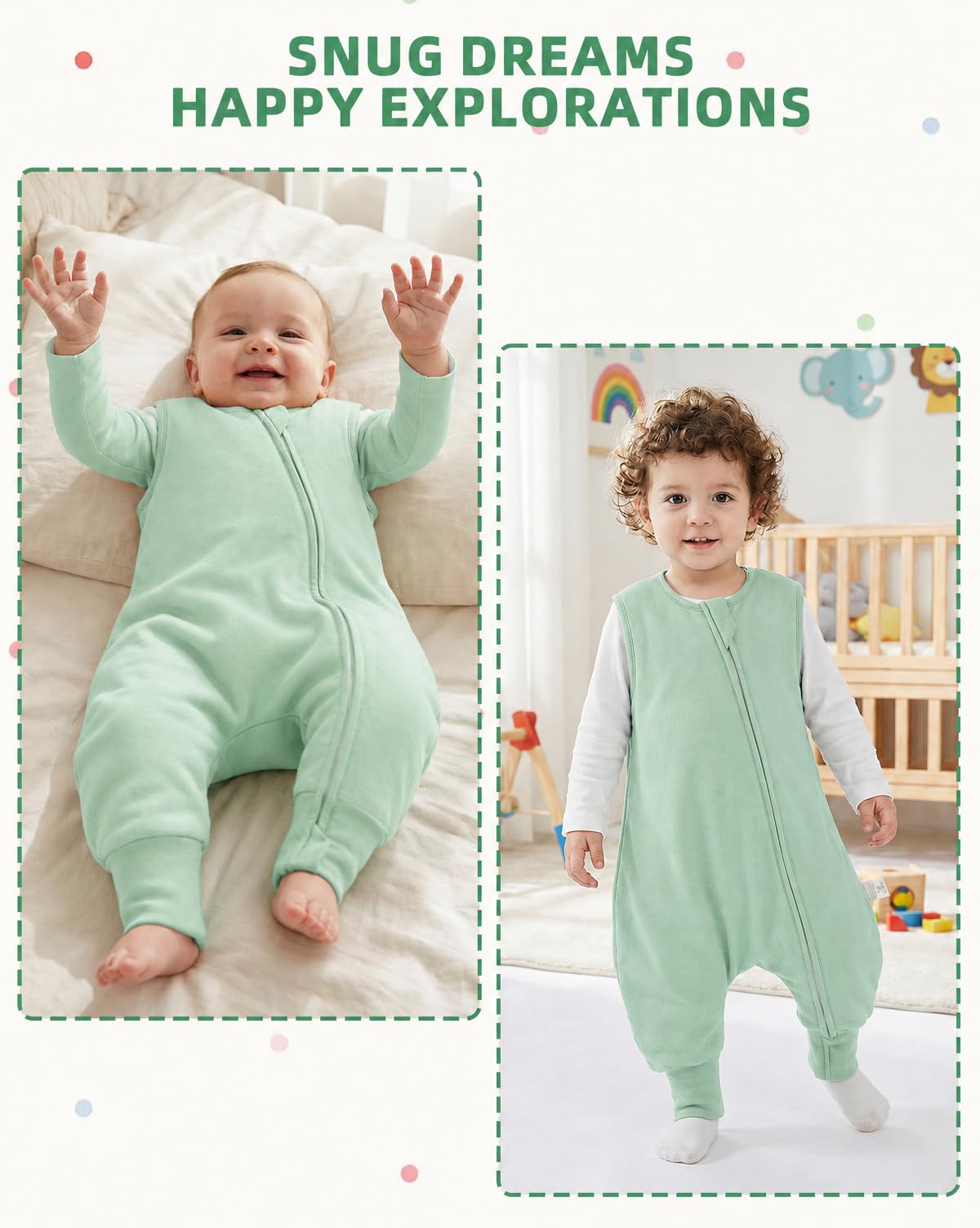 JiAmy Saco de Dormir para Bebé con Pies de Verano 1,0 1,5 TOG Paquete de 2 Algodón Manta Envolvente para Dormir Cremalleras Súper Transpirable para Niñas Niños 6 Meses - 6 Años