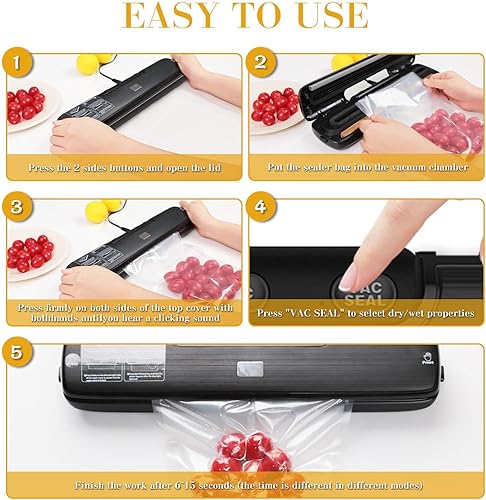 Miniatura 4 de Máquina selladora al vacío, sellador al vacío secohúmedo, sistema automático de sellado de aire para cocinar al vacío y almacenamiento de alimentos
