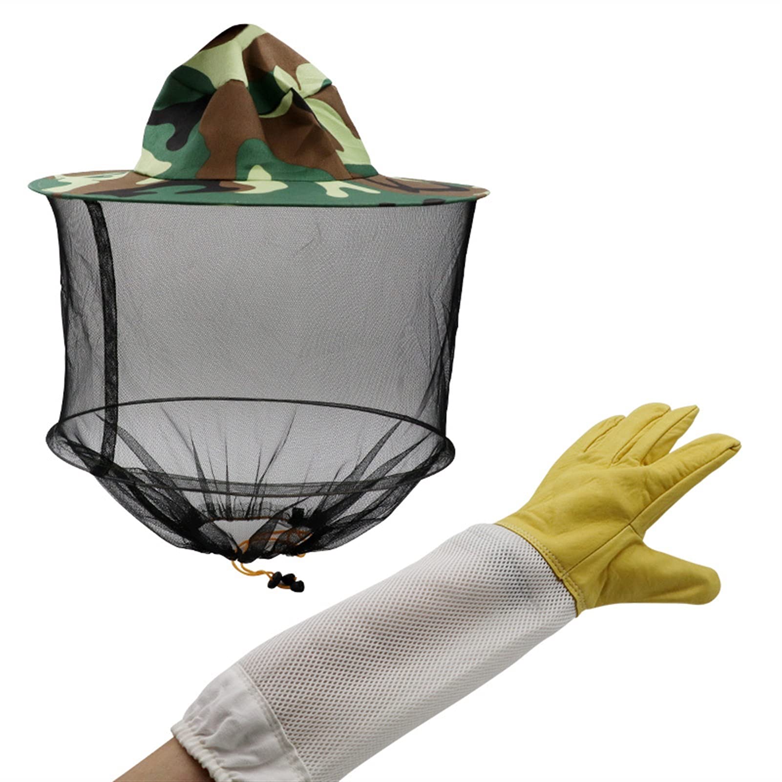 Cappello apicoltore, copertura protettiva regolabi Abbigliamento for apicoltura. 1 set di vestiti for apicoltore, guanto in pelle e cappello da cowboy anti-ape, velo di protezione contro i morsi(A)