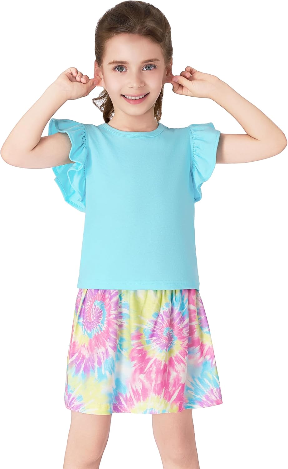 Toddler Girls 2-Piece Skirt Set - Ruffled Top & Ditsy Floral Print Skort Outfits for Little Girls Size 2T-8 - Image 4