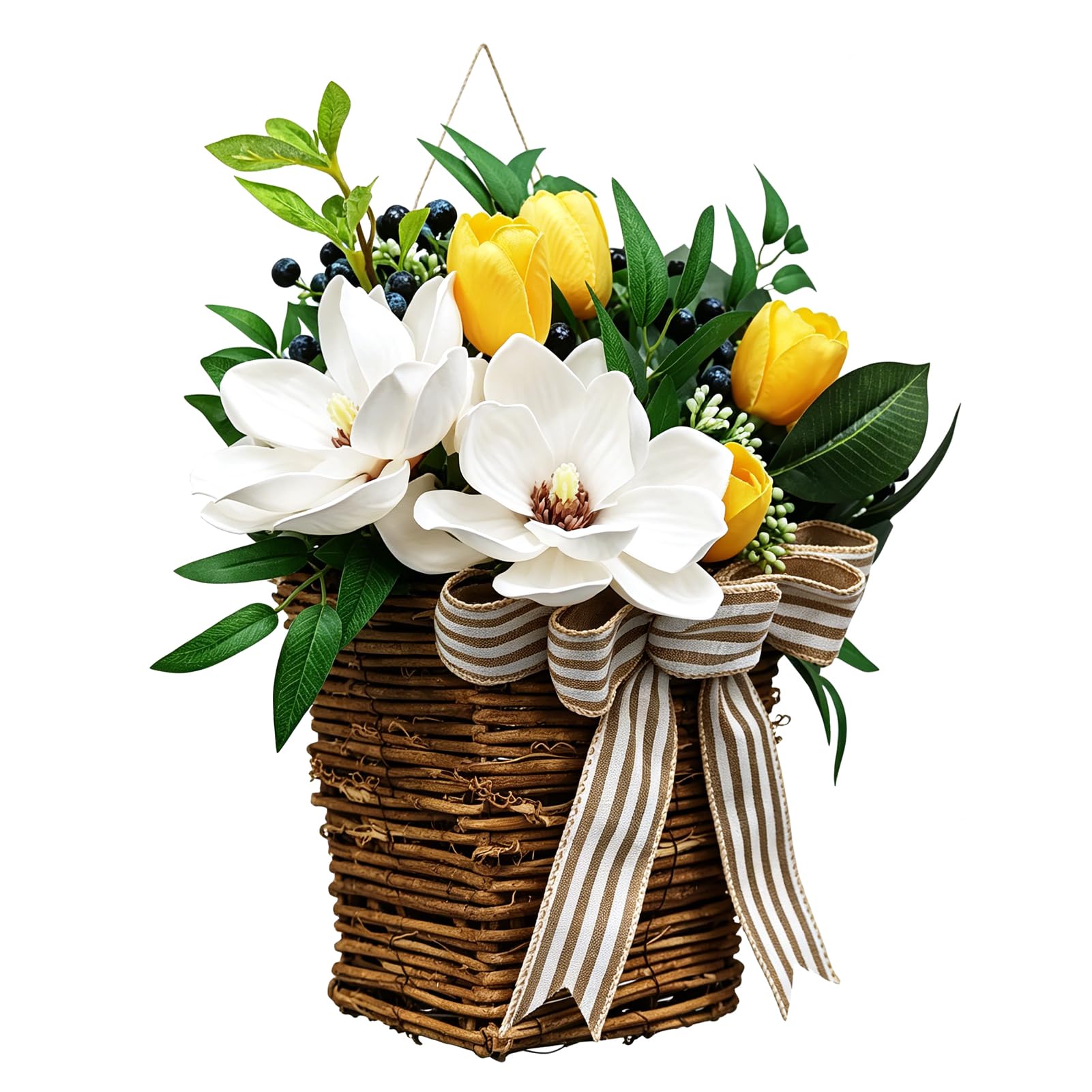 Annadue Żółty Kosz Tulipanów na Drzwi Wejściowe (Flower Basket Decor)