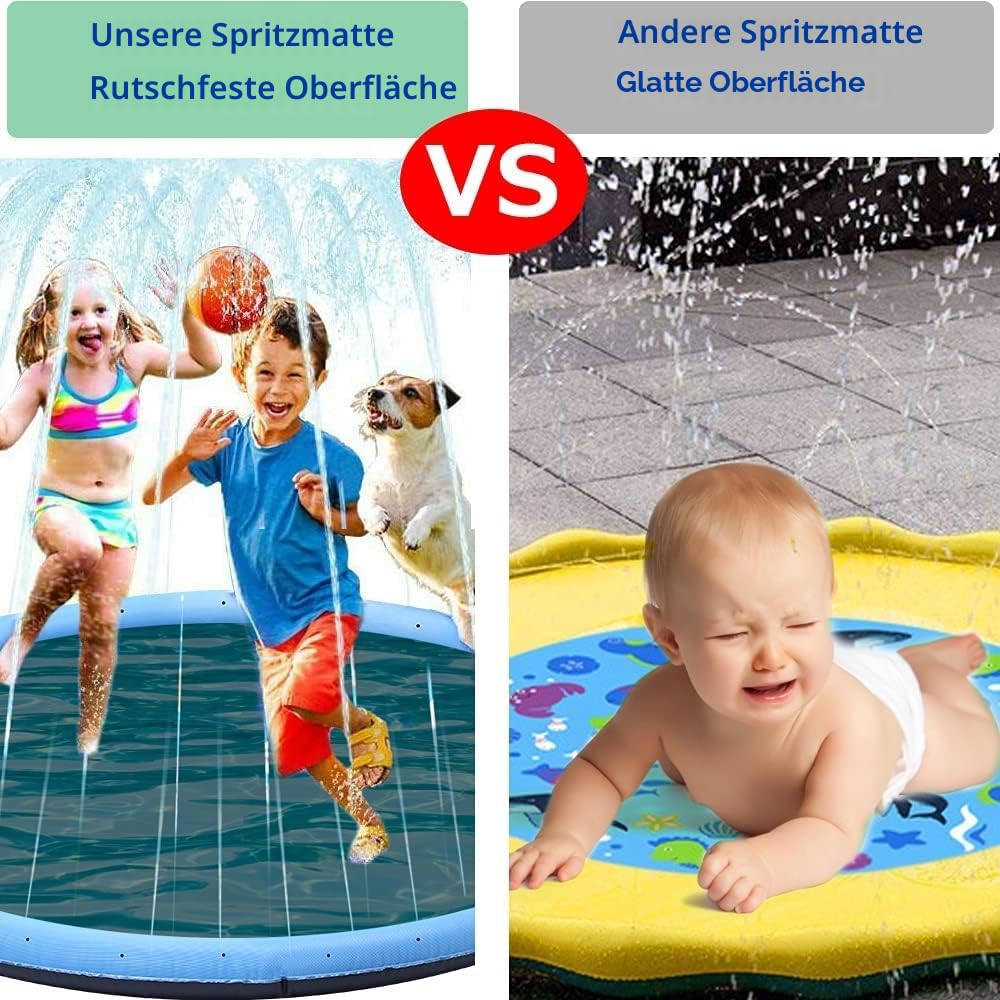 Hundepool, 100cm Splash Pad Sprinkler Play Matte, Kinder Hunde Spritzpad, Verdickte, rutschfeste Einstellbare Wasserhöhe Splash Pad, Sprinkler für Kinder Sommer, Garten, Outdoor Spielzeug