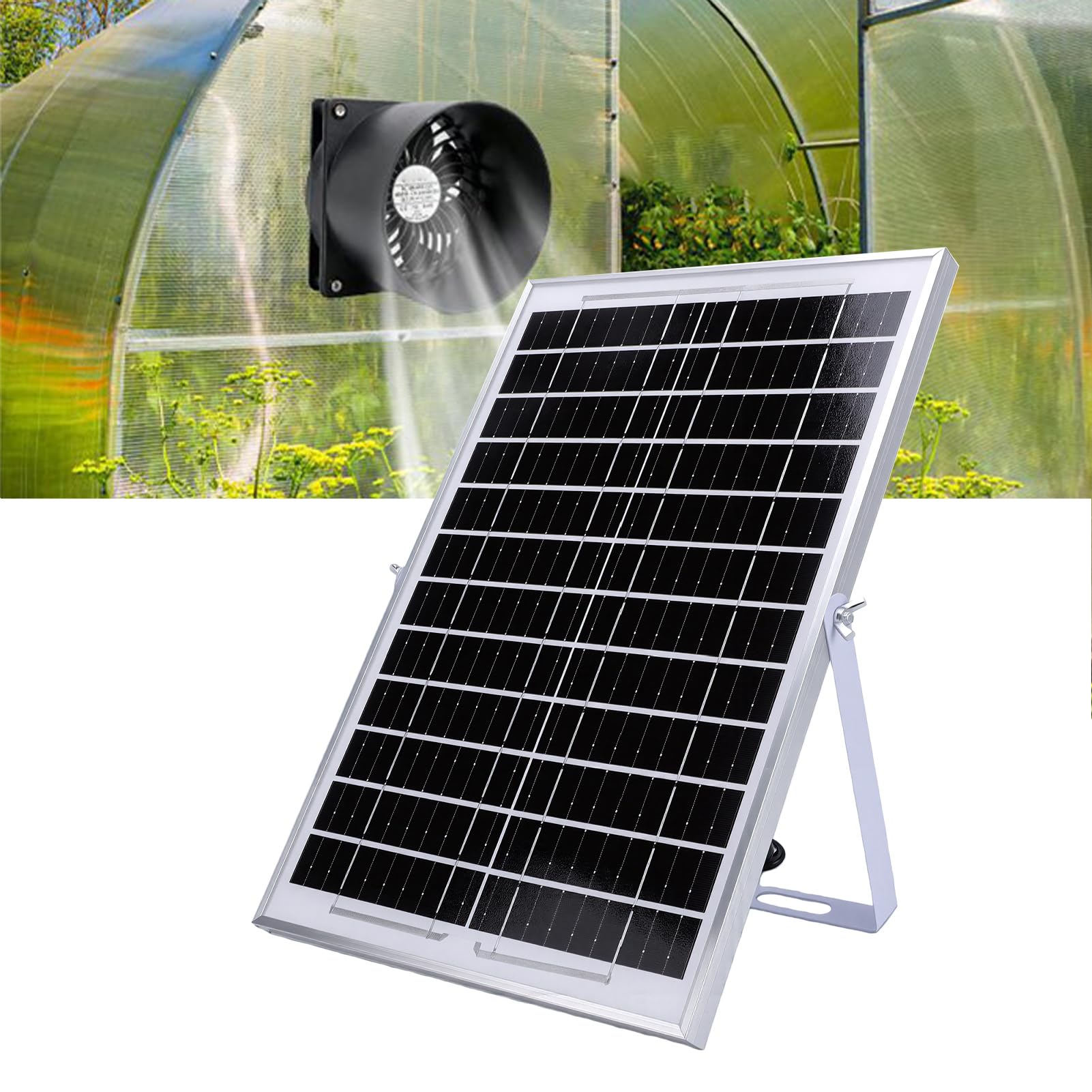 Walfront Wentylator Wydechowy Solarny 15W 120mm z siatką do Szklarni