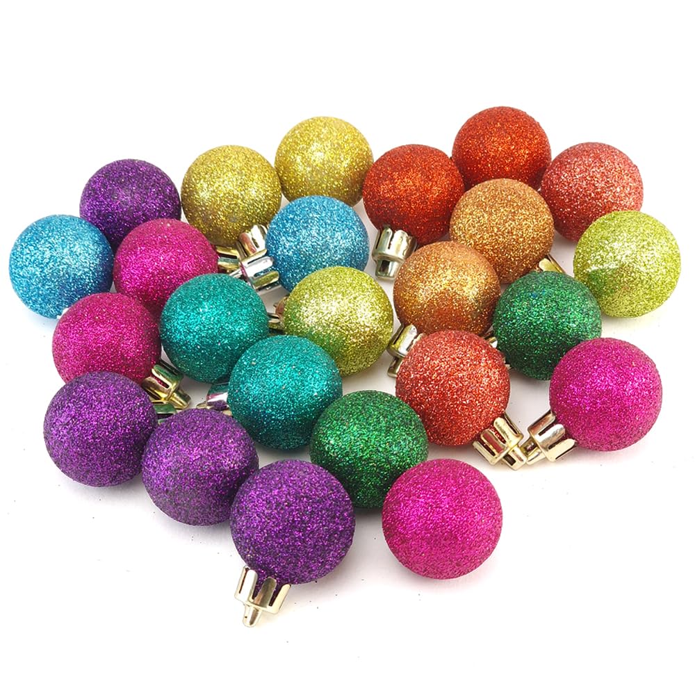 Crafty Capers 3cm Rainbow Glitter Mini Hanging Baubles | 24Pk | Christmas Tree Decorations
